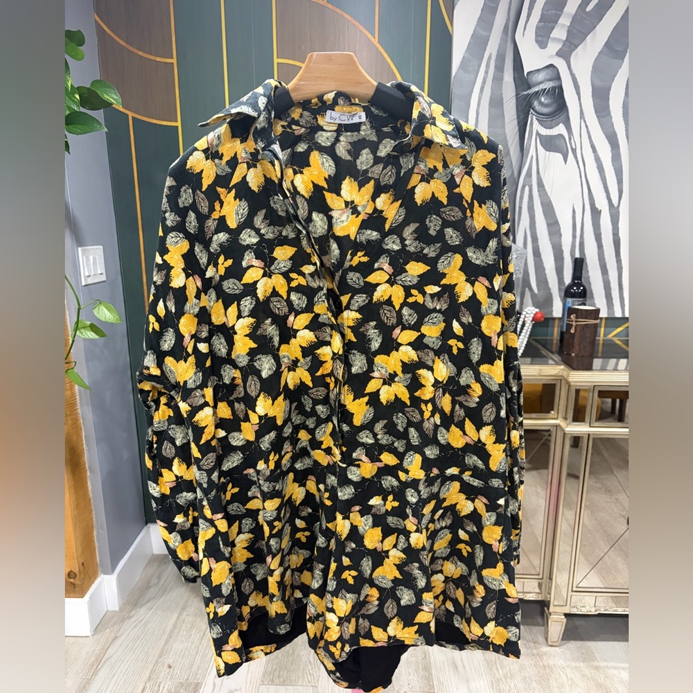 Black and Yellow Leaf Print Women's Jumpsuit